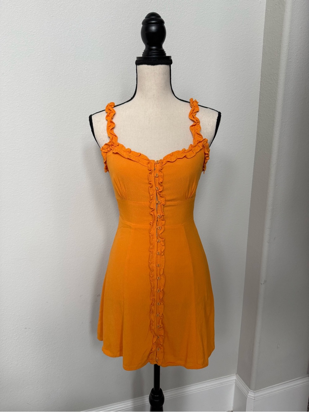 ASTR the Label Celia Dress in Clementine Sleeveless Ruffle-Trim Mini